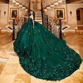 3D Flowers Emerald Green Quinceanera Dresses Ball Gown Quince Dress - MyChicDress