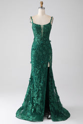Dark Green Prom Dresses Lace Mermaid Formal Dress Long - MyChicDress