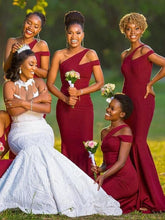 Hot Off Shoulder Long Bridesmaid Dress Burgundy Mermaid Wedding Party Dresses MyChicDress