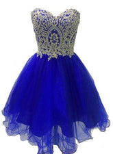 Lace Applique Short Blue Homecoming Dresses with Beaded - MyChicDress