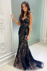 Lace Black Prom Dresses Long Strapless Sweetheart Mermaid - MyChicDress