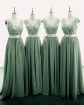 Lace Sage Green Bridesmaid Dresses Boho V-neck Straps Appliques - MyChicDress