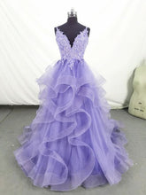 Lilac Purple prom Dresses Tiered Staps Evening Gowns Lace - MyChicDress