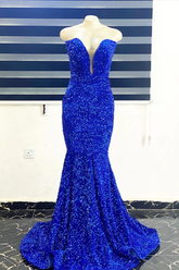 Long Strapless Sequin Formal Dress Royal Blue Mermaid - MyChicDress