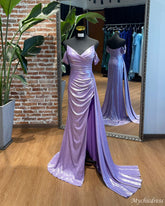 Off the Shoulder Lilac Prom Dresses A-Line with Split - MyChicDress