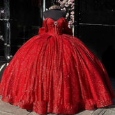 Red Quinceanera Dresses Beaded Off Shoulder Ball Gown Girls Birthday Gift - MyChicDress