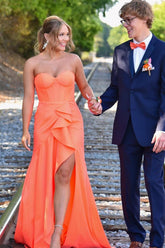 Sexy Orange Wedding Guest Dress Satin Mermaid Formal Wears - MyChicDress