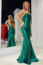 Simple Emerald Evening Gown Mermaid Long Prom Dress