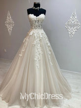 A Line Lace Pearls Basque Waist Wedding Gown Sweetheart Strapless