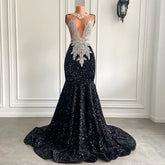 African Black Girl Prom Gala Dresses Mermaid with Diamond Beaded Mychicdress