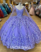 Ball Gown Lavender Quinceanera Dresses 3D Butterfly With Cloak