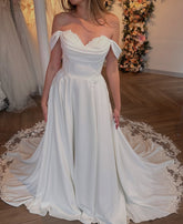 Beach Lace Chiffon Wedding Dresses Off the Shoulder