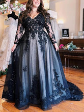 Plus Size Long Sleeve Black Wedding Dresses Gothic Lace Bridal Gown