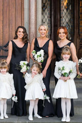 Cheap Black Straps Bridesmaid Dress UK Satin with Cowl Neck Sleeveless Mychicdress