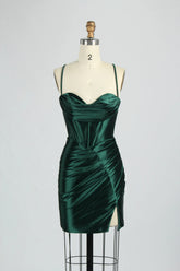 Cheap Short Satin Emerald Green Homecoming Dress Mini