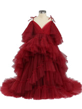 Dark Red Tulle Flower Girls Dress for Wedding Party Girl PhotoShoot Dress