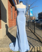 Floor Length Sky Blue Satin Formal Dress Long UK Evening Dress Mychicdress