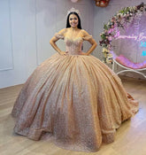 Glitter Rose Gold Quinceanera Dresses for Sweet 16 Ball Gowns Mychicdress
