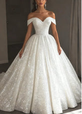 Glitter Sequin Ethereal Wedding Dress Ball Gown Off the Shoulder