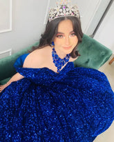 Glitter Sequin Quinceanera Dress Royal Blue Ball Gown for Sweet 15 Mychicdress