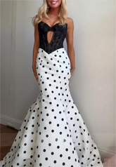 Hot Black Polka Dot Corset Prom Dresses Lace Satin Strapless Mermaid