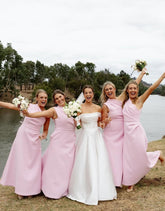 Light Pink Satin Beach Bridesmaid Dresses One Shoulder Ruched