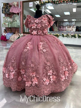 Mini Dusty Pink Quinceanera Dresses Flowers off the Shoulder with Bow Mychicdress