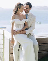 Minimalist Summer Beach Wedding Dress Corset Off the Shoulder