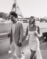 Modern Short Wedding Dress White Satin Square Neck with Sash Back Mychicdress