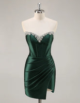 Modest Dark Green Homecoming Dress Short Beaded Corset