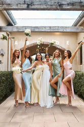 Mulitway Sheath Strapless Bridesmaid Dress Silk Satin Maxi Dress Mychicdress