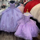 Off-Shoulder Lace Corset Lavender Quinceanera Dresses Applique