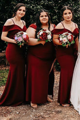 Off the Shoulder Mermaid Burgundy Bridesmaid Dress Cold Shoulder Mychicdress
