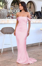 Off The Shoulder Satin Pink Evening Dress UK Floor length Mermaid Mychicdress