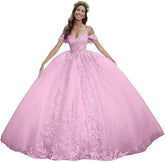 Puffy Lace Pink Quinceanera Dresses Off Shoulder for Sweet 15 16 Dress Mychicdress