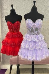 Sequin Lavender Corset Sweet 16 Dress Short A-line Tiered Dress Mychicdress