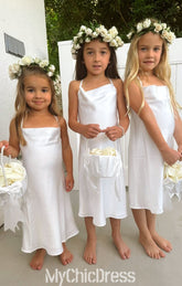 Sheath Short Flower Girl Dress Luxe Satin Beach Wedding Party Mychicdress