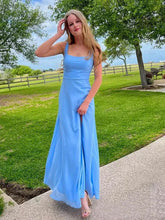 Simple Blue Square Wedding Guest Dress Long Maxi Party Dress