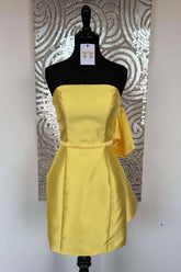 Simple Satin Yellow Hoco Dress Mini Strapless Tight Dress with Bow Mychicdress