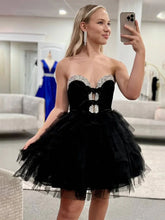 Strapless Black Tiered Ruffle Homecoming Dress Unique With Bow
