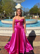 Strapless Magenta Plus Size Prom Dresses Satin Long with Train Mychicdress