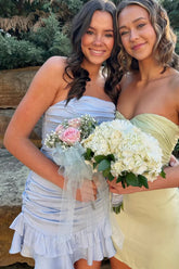 Strapless Satin Mini Homecoming Dress with Ruffles