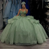 Tiered Corset Sage Green Quinceanera Dresses Off Shoulder Lace-Up Mychicdress