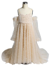 Tulle Pearls Flower Girl Dresses Kids Party Dress for Wedding PhotoShoot