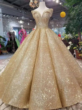 Unique Ball Gown Gold Sequins Quinceanera Dresses Off Shoulder Back