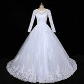 Floral Mermaid Tulle Lace Vintage Long Sleeves Wedding Dresses MyChicDress