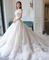 Gorgeous Off the Shoulder Lace Wedding Dresses Tulle Vintage Bridal Gown MyChicDress