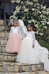 Long Sleeve Lace Flower Girl Dresses Puffy Tulle Skirt Custom color MyChicDress