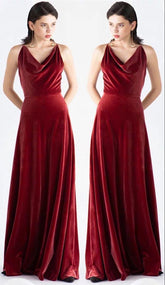 Rust Velvet Bridesmaid Dresses V Neck Sleeveless Wedding Guest Dress MyChicDress