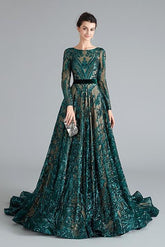 Sexy Long Sleeves Green Lace Prom Dresses Open back - MyChicDress